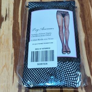 Leg Avenue Black Fishnet Tights with Rhinestone Detail